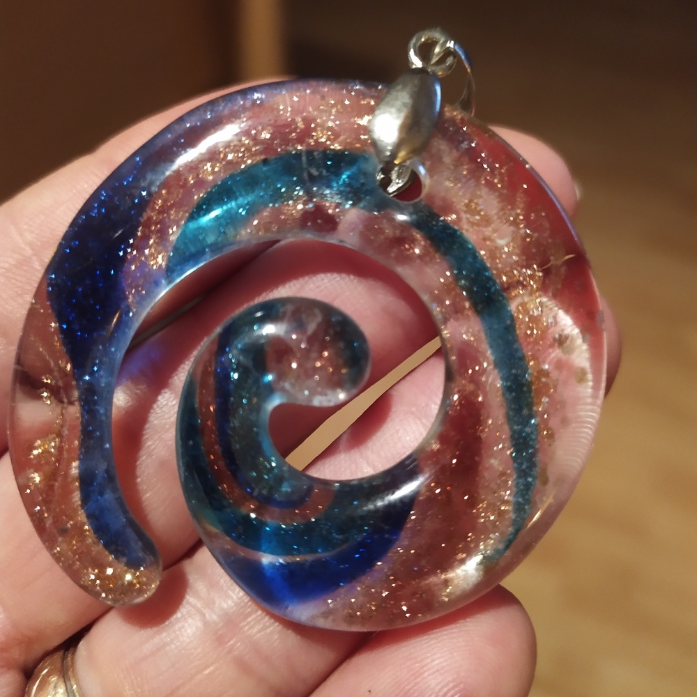 Green Journey Spiral Dichroic Fused Glass Pendant